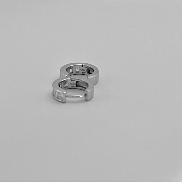 Sterling silver cz small hoop earrings, silver huggie hoops, cz huggie hoops - Picture 8 of 9